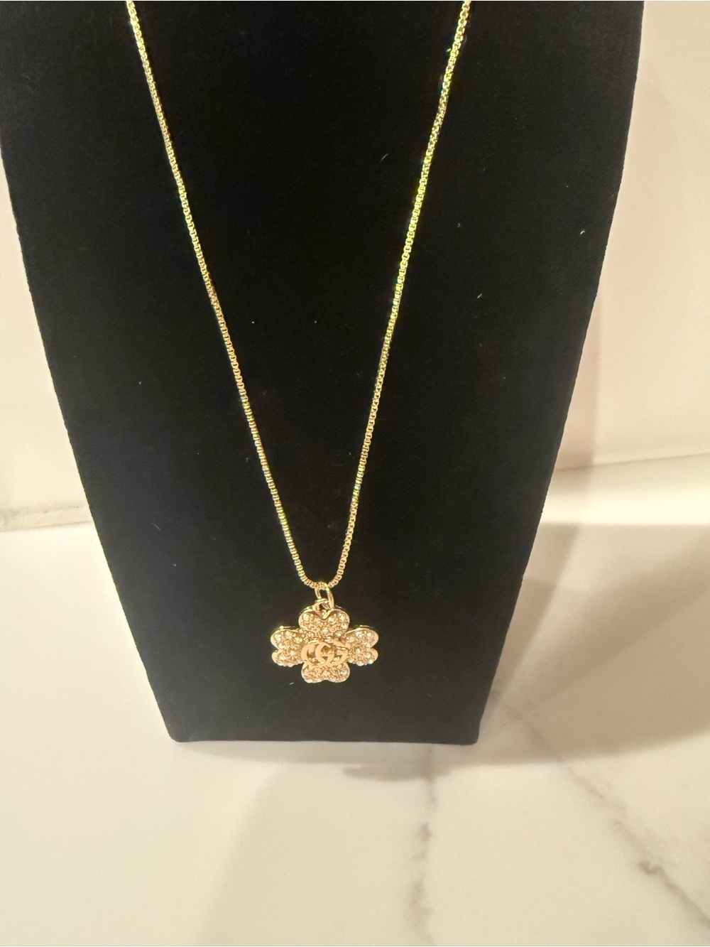 Upcycled Gucci Gold-Tone Crystal Clover Pendant Necklace - Picture 2 of 9
